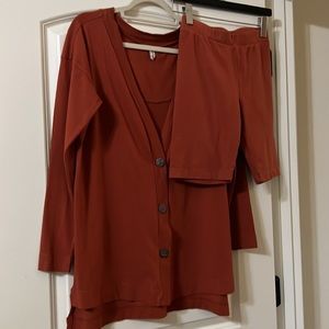Free People Set Long Bike Shorts and Cardigan in Terra Cotta Size Xtra Small